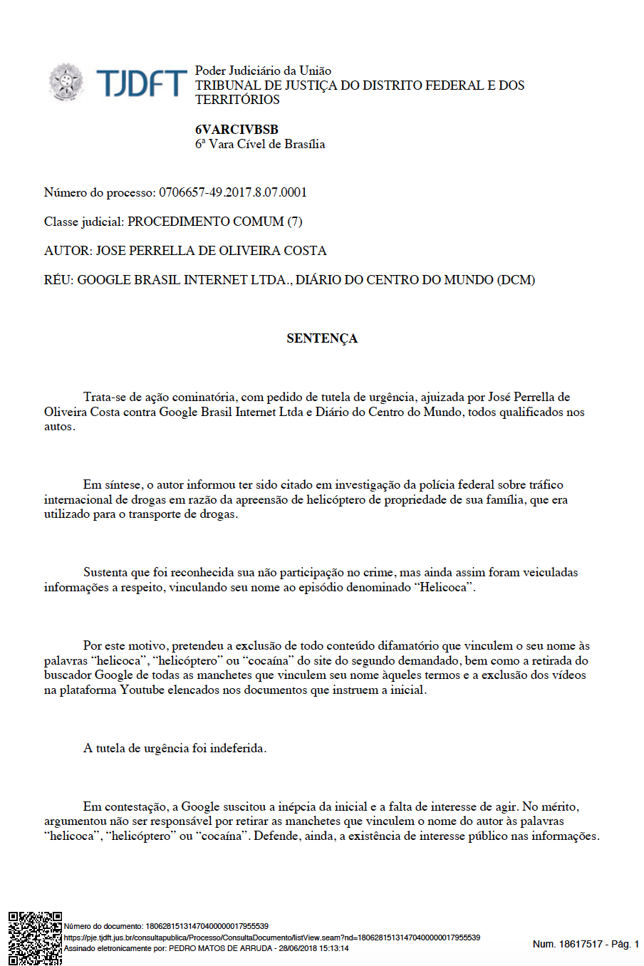 Contestação — Tribunal de Justiça do Distrito Federal e dos Territórios